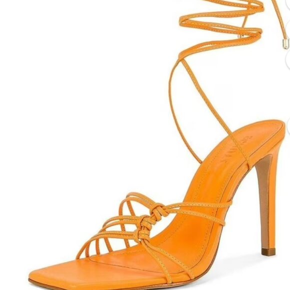 Schutz Sirena High Heels Sandals Nappa Leather Knotted Straps Lace Up Orange 9 - Picture 11 of 13